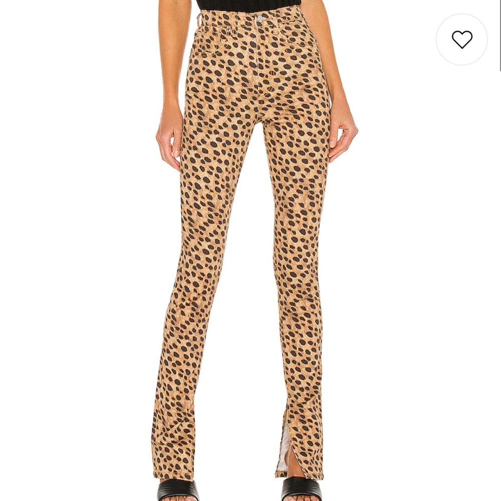 WeWoreWhat leopard stiletto slit hem jeans WORN ONCE